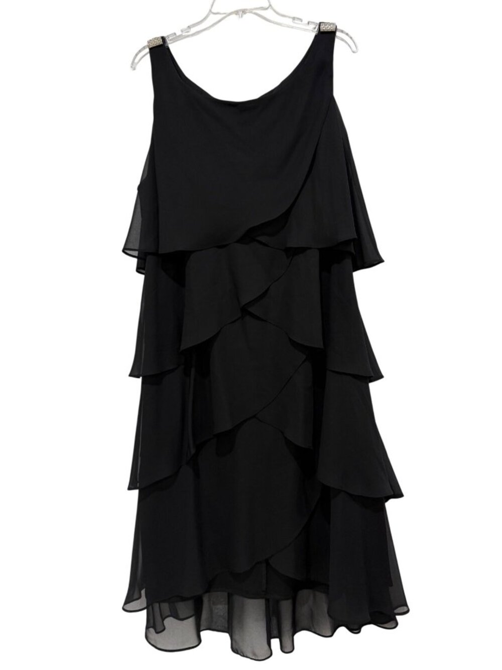 CB Signature Tessa Black Tiered Chiffon Dress Rhinestone Straps Womens Size 20W